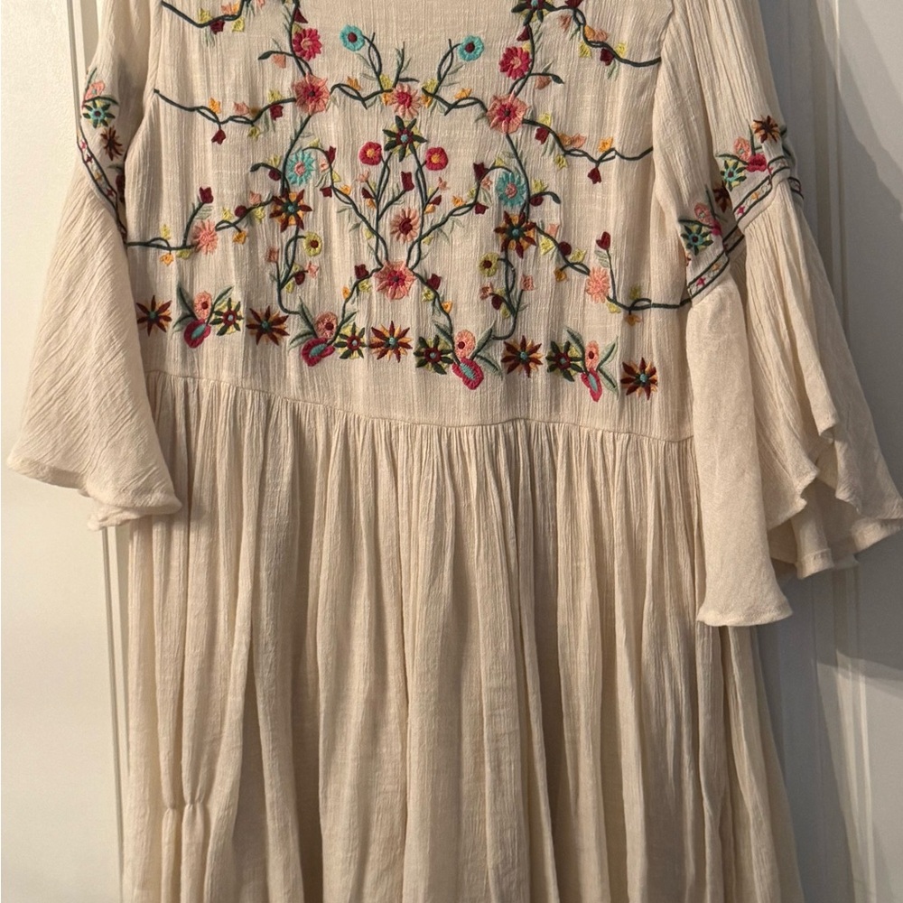 Altar'd State Cream Mini Dress with Floral Embroidery